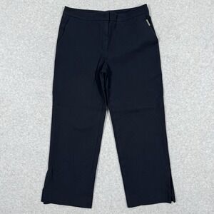 Escada Pants Womens 36 Wide Leg Crop Ankle Slit Trouser Stretch Navy Blue Logo‎